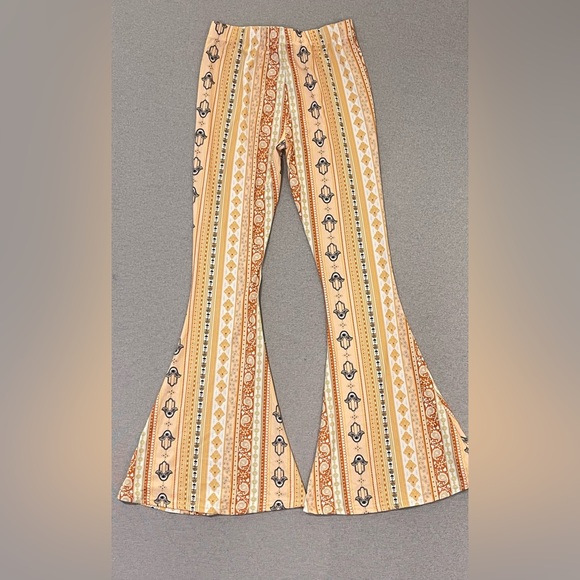 Daisy Del Sol Hamsa Flare Pants Small Boho Y2K Bell Bottom Stretch Festival - Picture 7 of 7